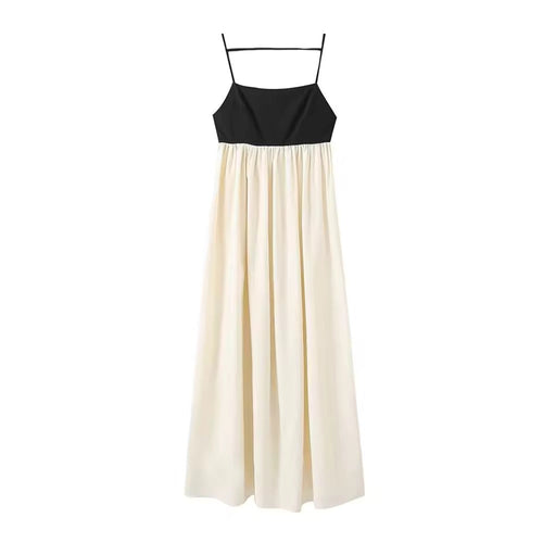 Levoire | Robe Maxi Avec Bretelles Fines Noir & Crème