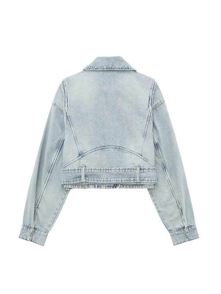 Levoire | Veste Cropped En Denim Bleu Clair Avec Ceinture