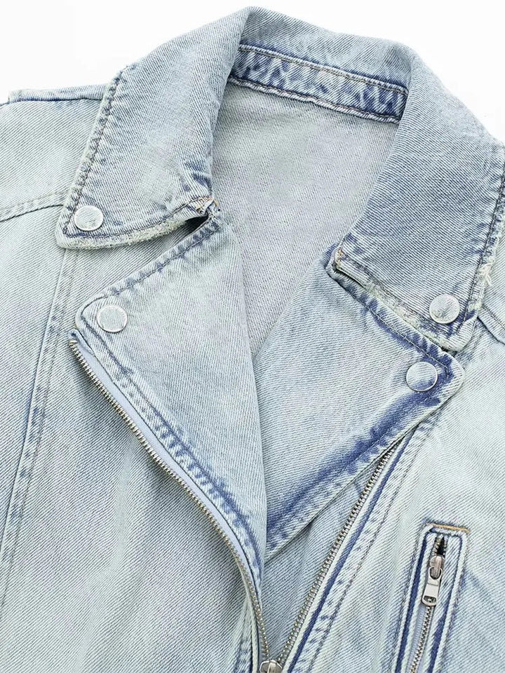 Levoire | Veste Cropped En Denim Bleu Clair Avec Ceinture