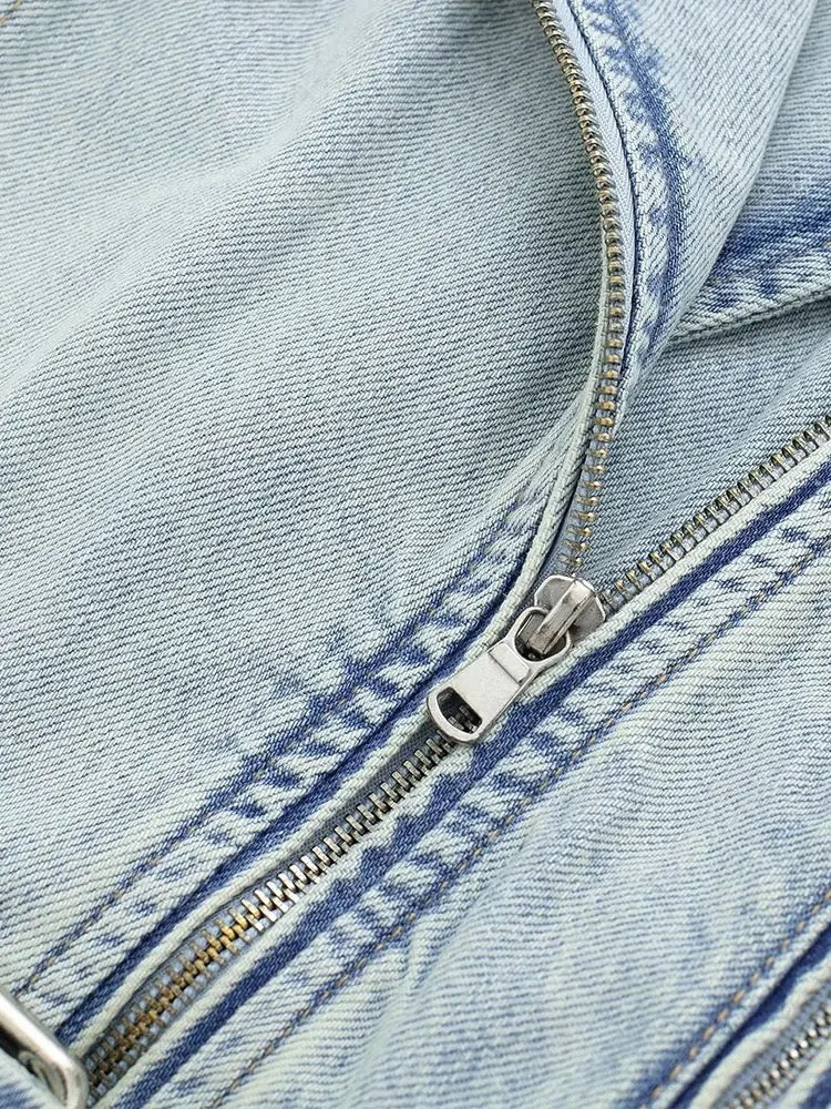 Levoire | Veste Cropped En Denim Bleu Clair Avec Ceinture