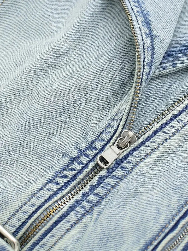 Levoire | Veste Cropped En Denim Bleu Clair Avec Ceinture