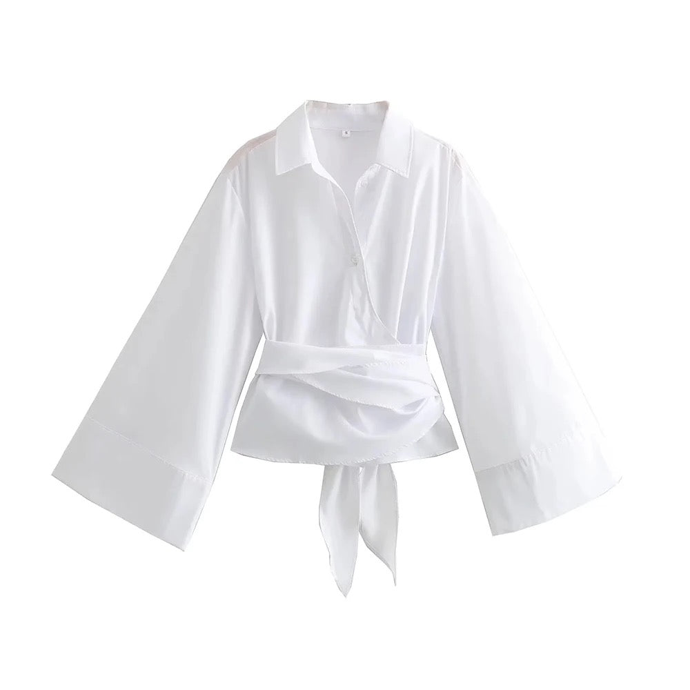Levoire | Blouse Avec Manches Amples Et Ceinture Blanc