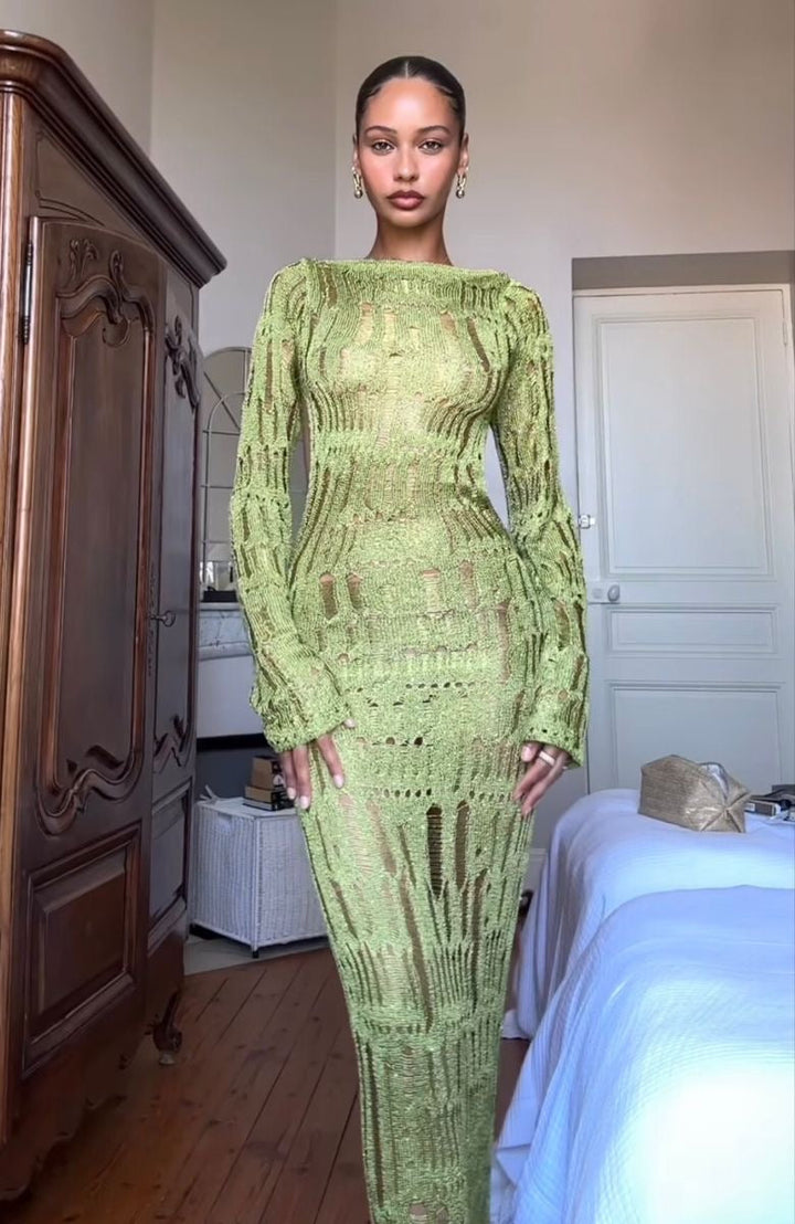 Levoire | Robe Maxi En Tricot Transparente Avec Éclat Métallique