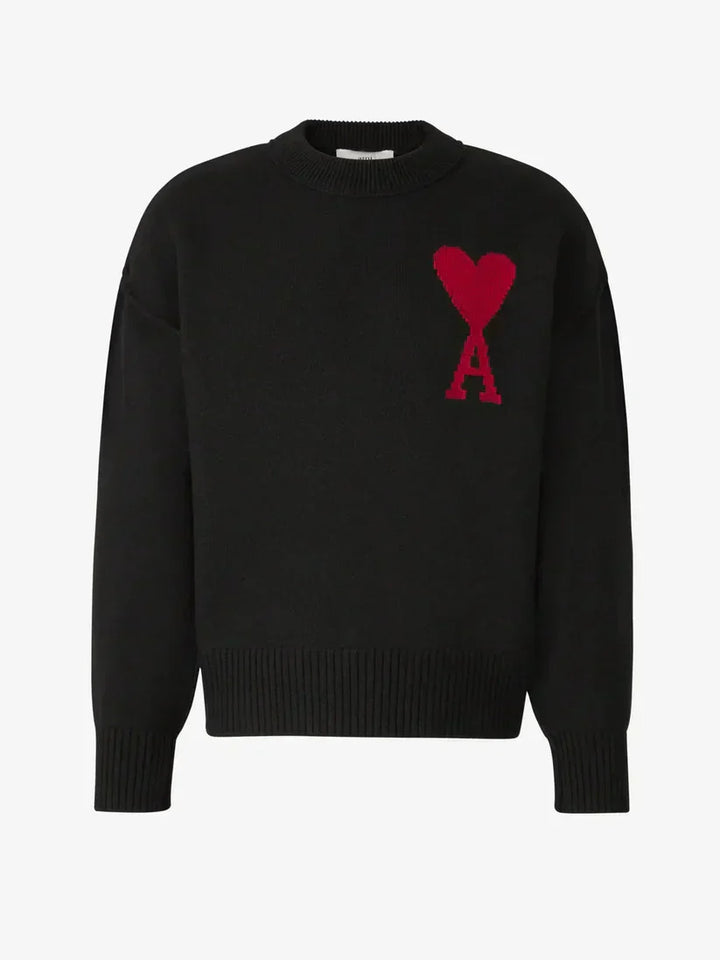 Levoire | Luxe Pull À Col Rond Avec Détails En Forme De Cœur Et Manches Longues Noir