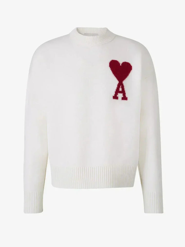 Levoire | Luxe Pull À Col Rond Avec Détails En Forme De Cœur Et Manches Longues Blanc