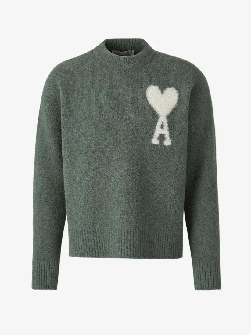 Levoire | Luxe Pull À Col Rond Avec Détails En Forme De Cœur Et Manches Longues Vert