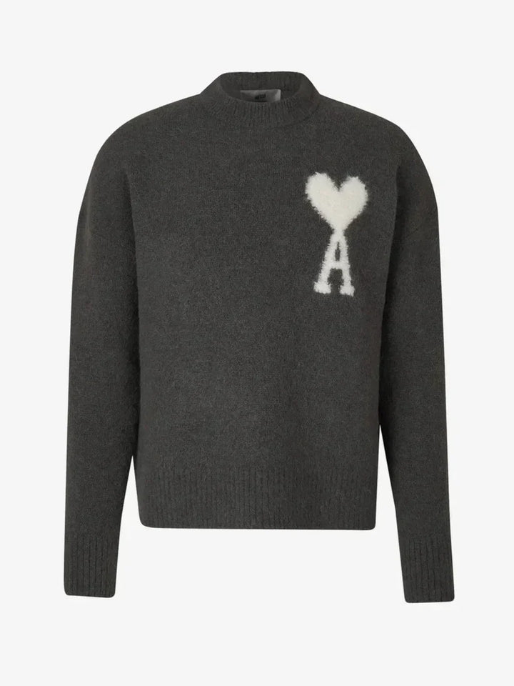 Levoire | Luxe Pull À Col Rond Avec Détails En Forme De Cœur Et Manches Longues Gris