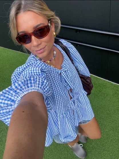 Levoire | Hauts rayés à manches bouffantes Bleu