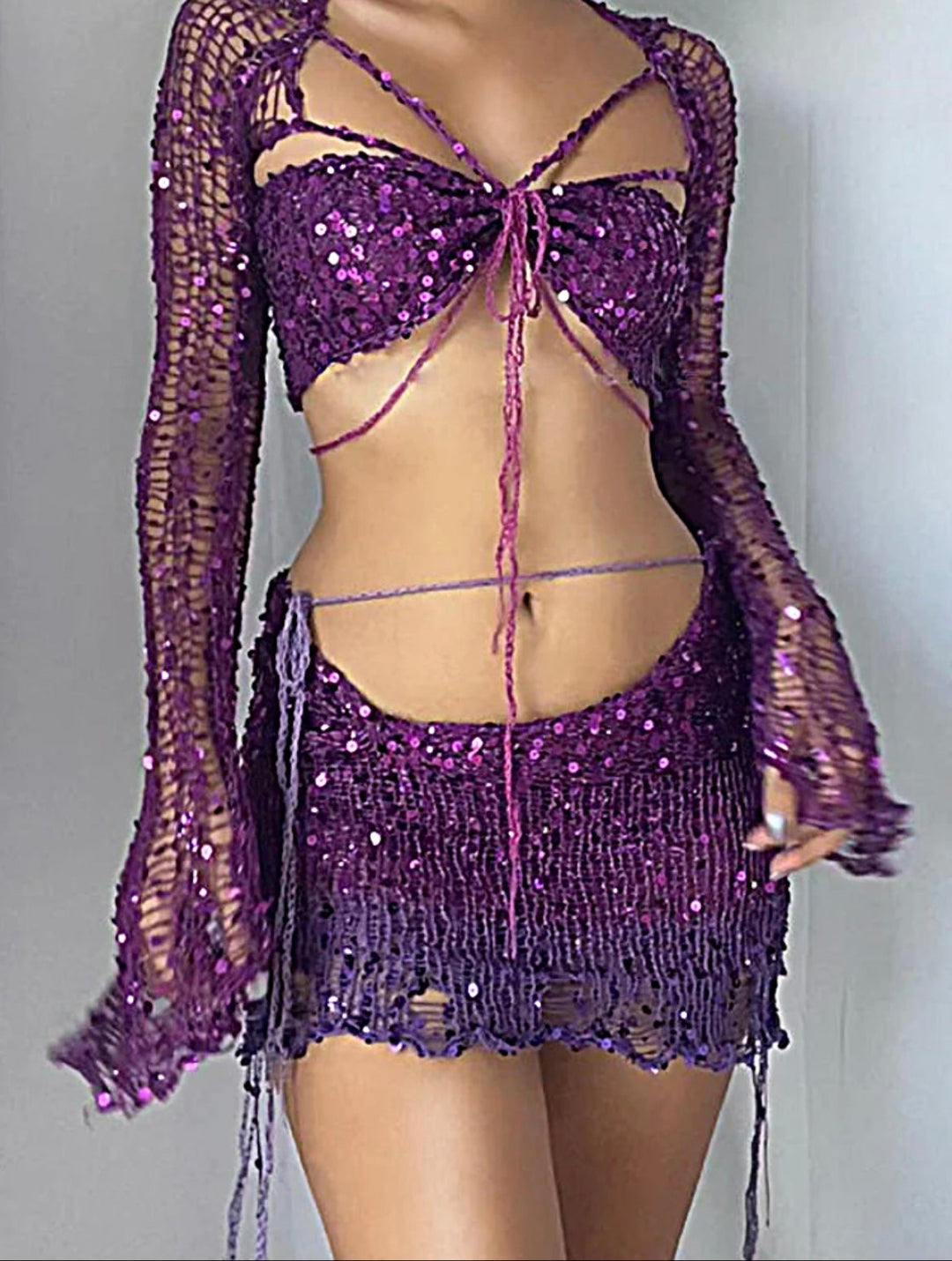 Levoire | Cropped Top En Crochet À Paillettes Bohémien Jupe Mini Maillots De Bain