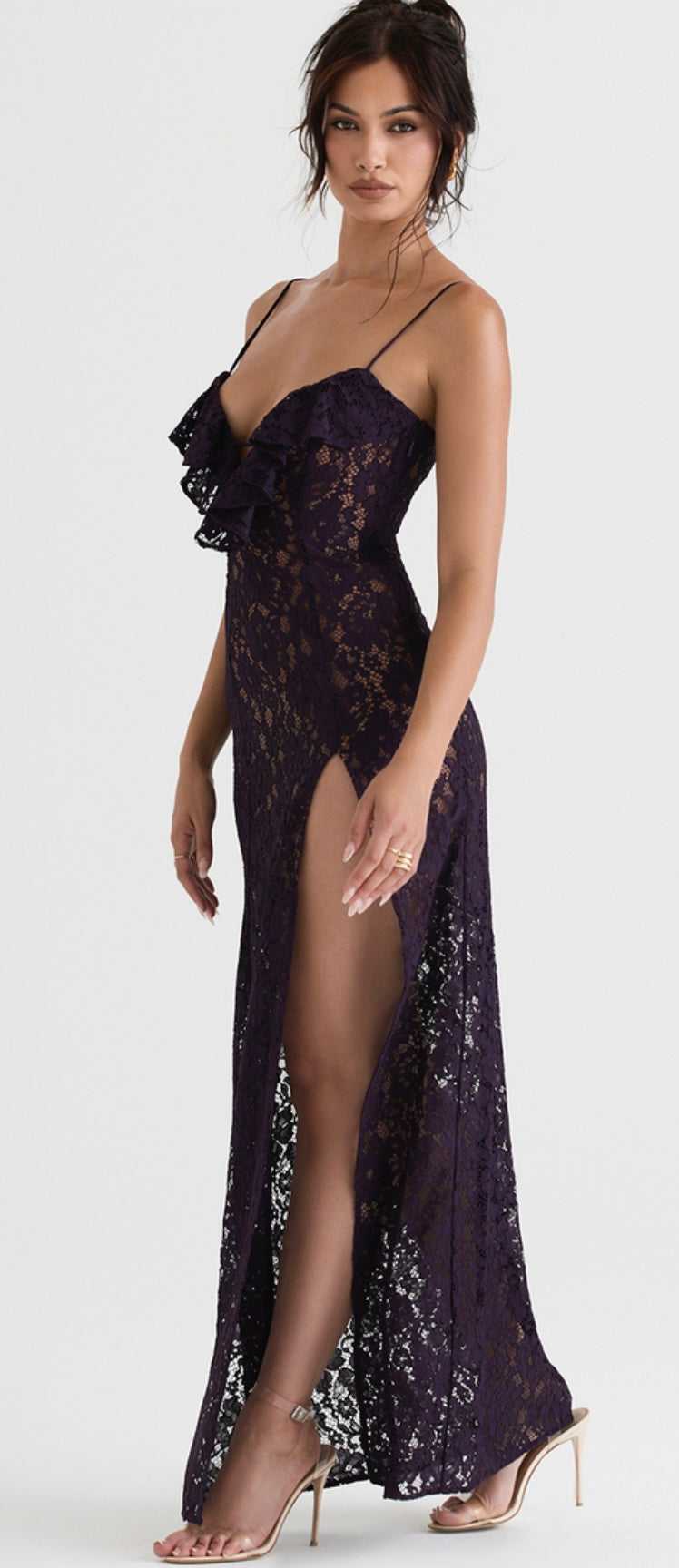 Levoire | Robe Plantee Fente Haute Dentelle Transparente Robe Maxi