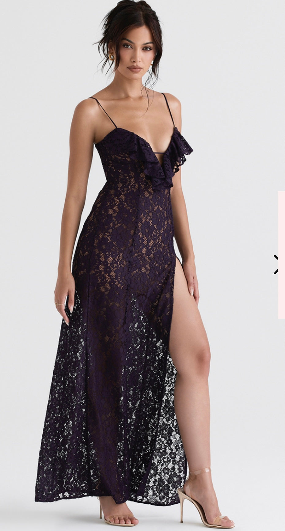 Levoire | Robe Plantee Fente Haute Dentelle Transparente Robe Maxi