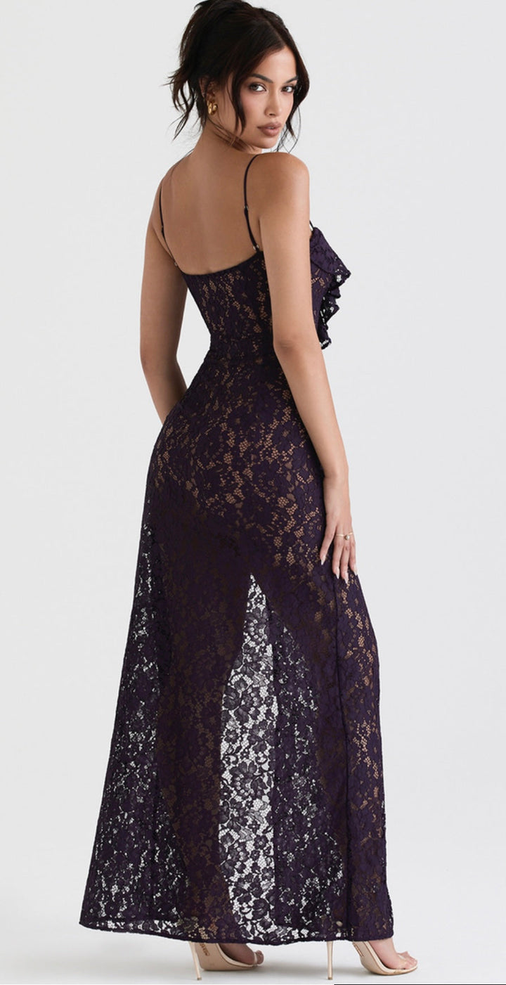 Levoire | Robe Plantee Fente Haute Dentelle Transparente Robe Maxi