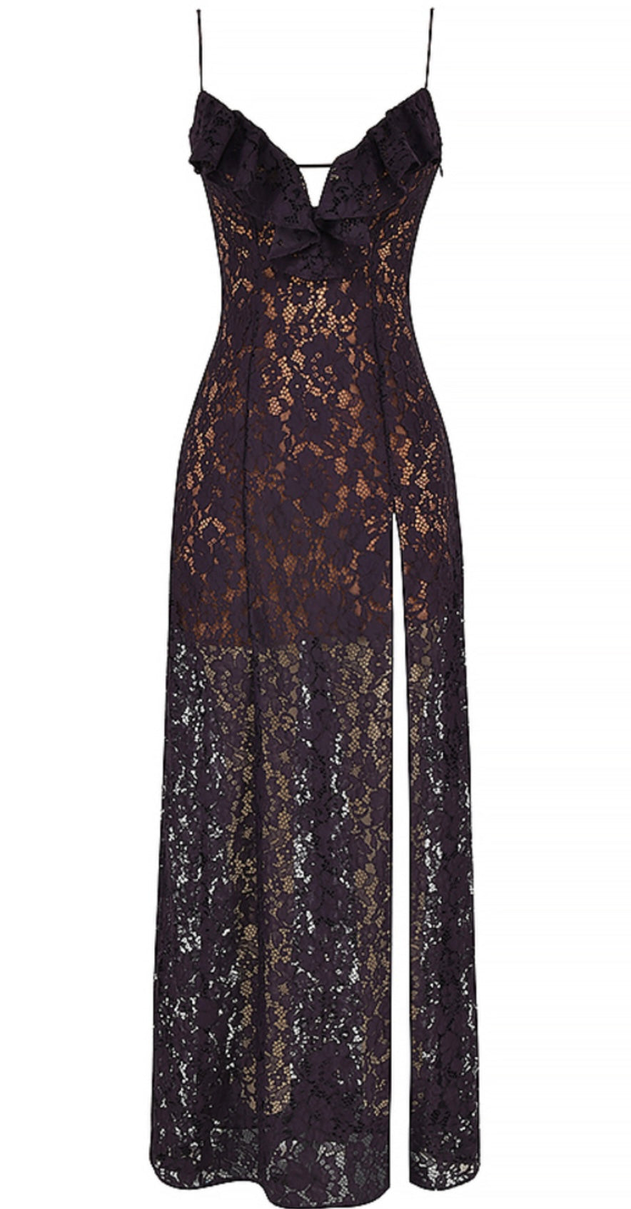 Levoire | Robe Plantee Fente Haute Dentelle Transparente Robe Maxi