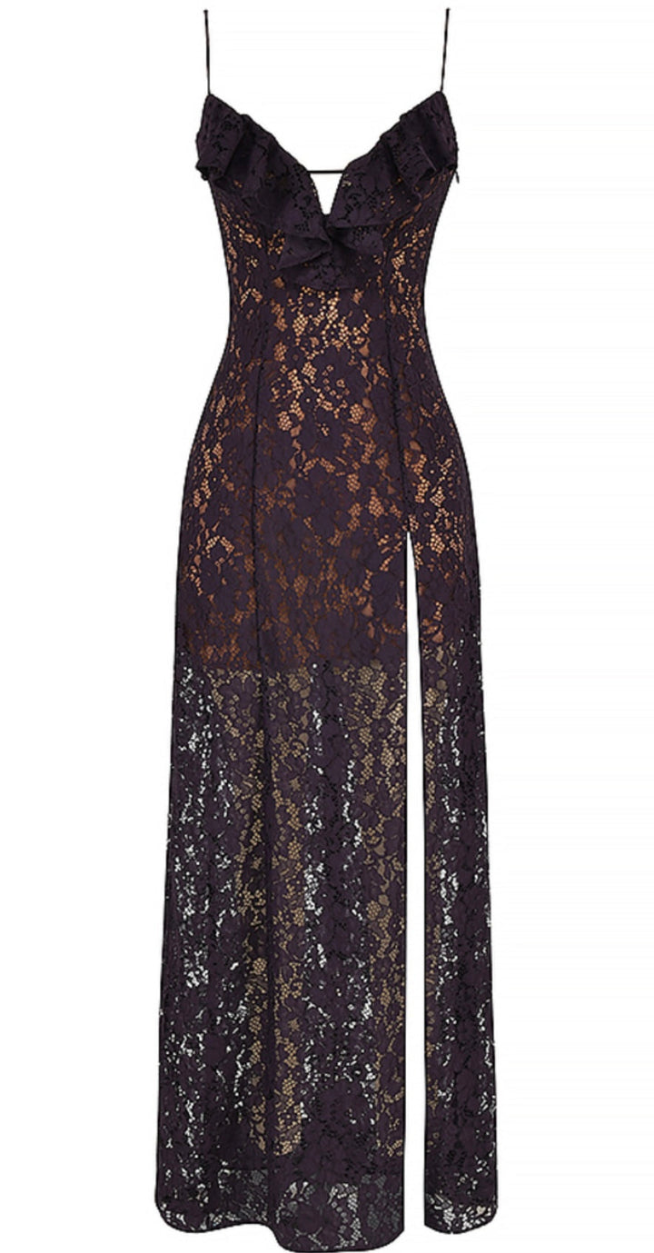 Levoire | Robe Plantee Fente Haute Dentelle Transparente Robe Maxi