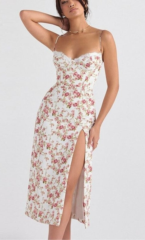 Levoire | Midi Avec Imprimé Floral Irrésistible (Irrésistible Robe Midi D'Été) Motif floral blanc