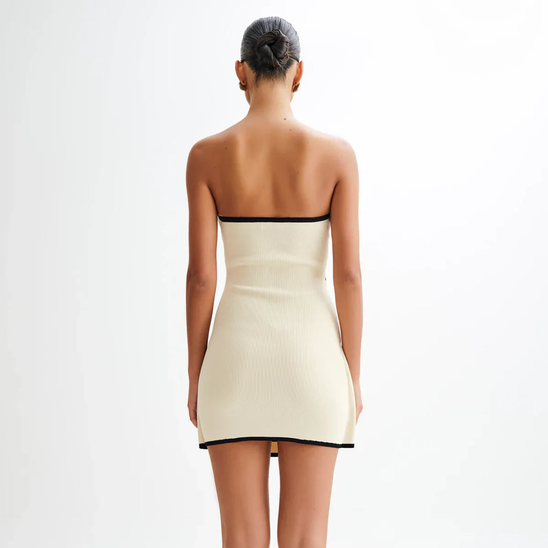 Levoire | Robe Mini En Tricot Écru Élégante Sans Épaules