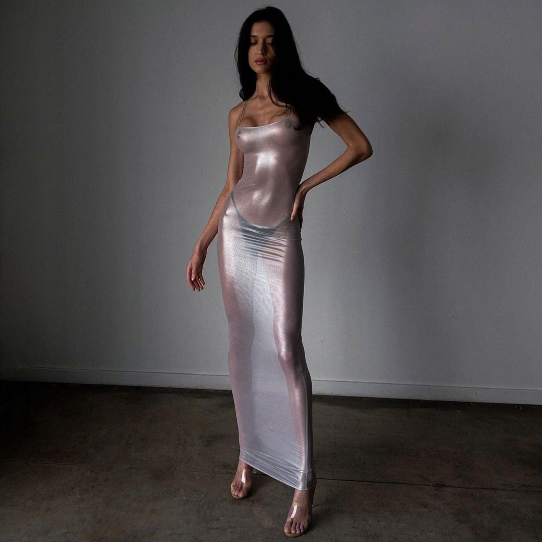 Levoire | Robe Maxi Métallique Transparente Argent