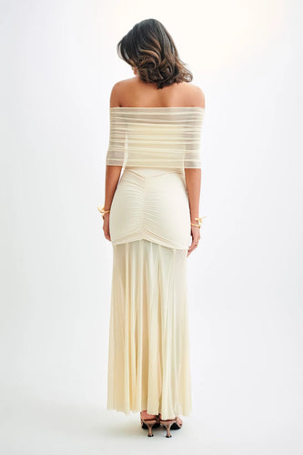 Levoire | Slinky Und Mesh Off Shoulder Maxi Robe
