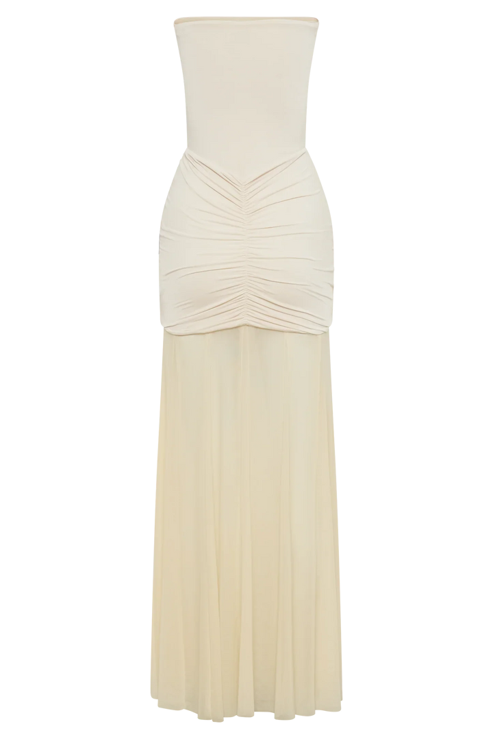 Levoire | Slinky Und Mesh Off Shoulder Maxi Robe