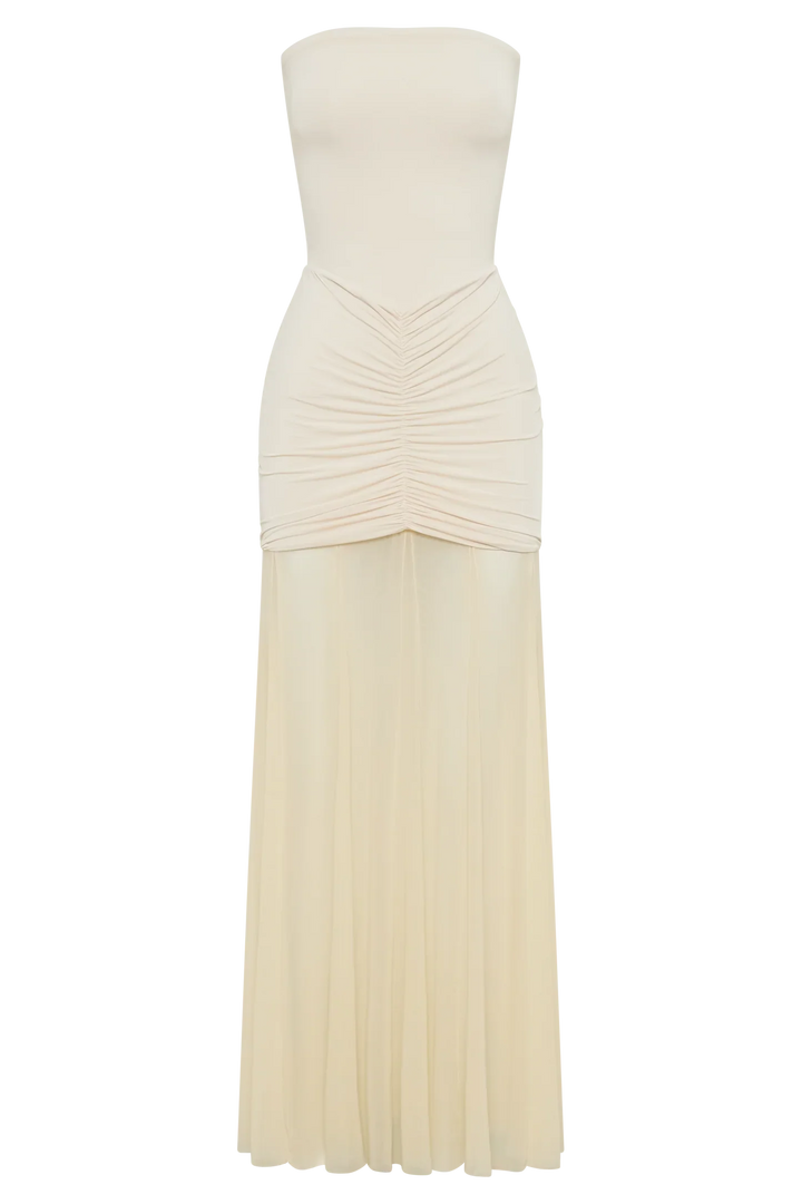 Levoire | Slinky Und Mesh Off Shoulder Maxi Robe