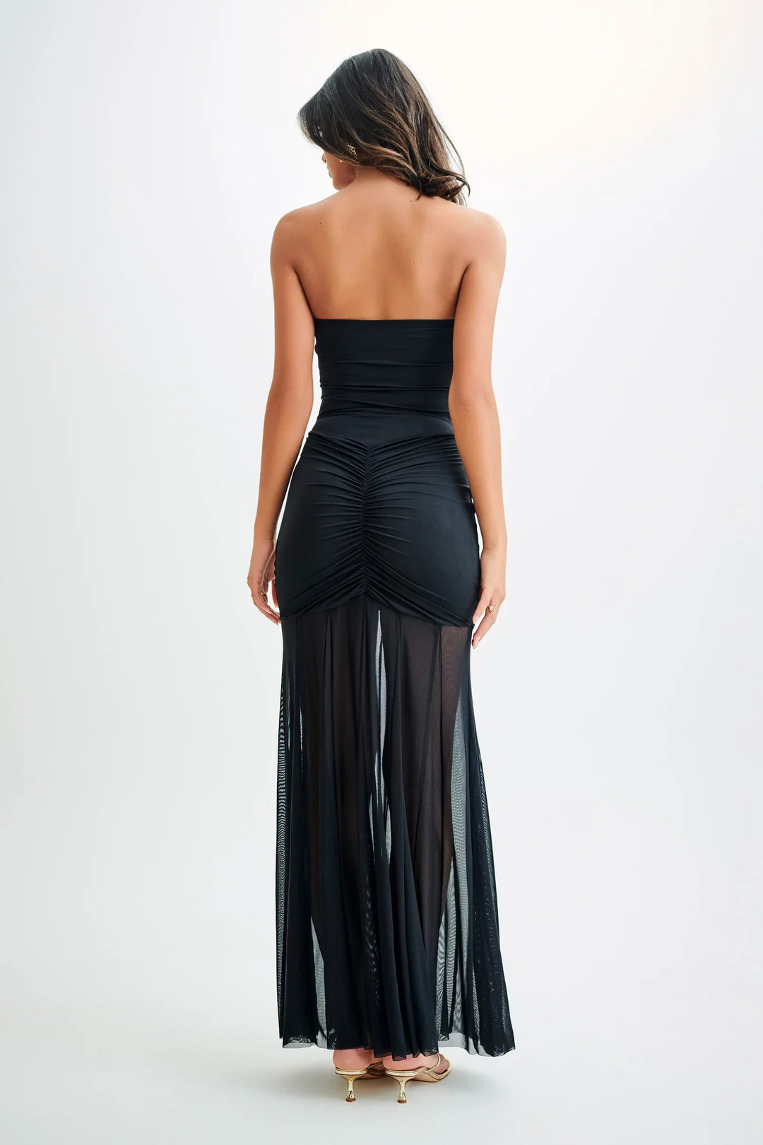 Levoire | Slinky Und Mesh Off Shoulder Maxi Robe