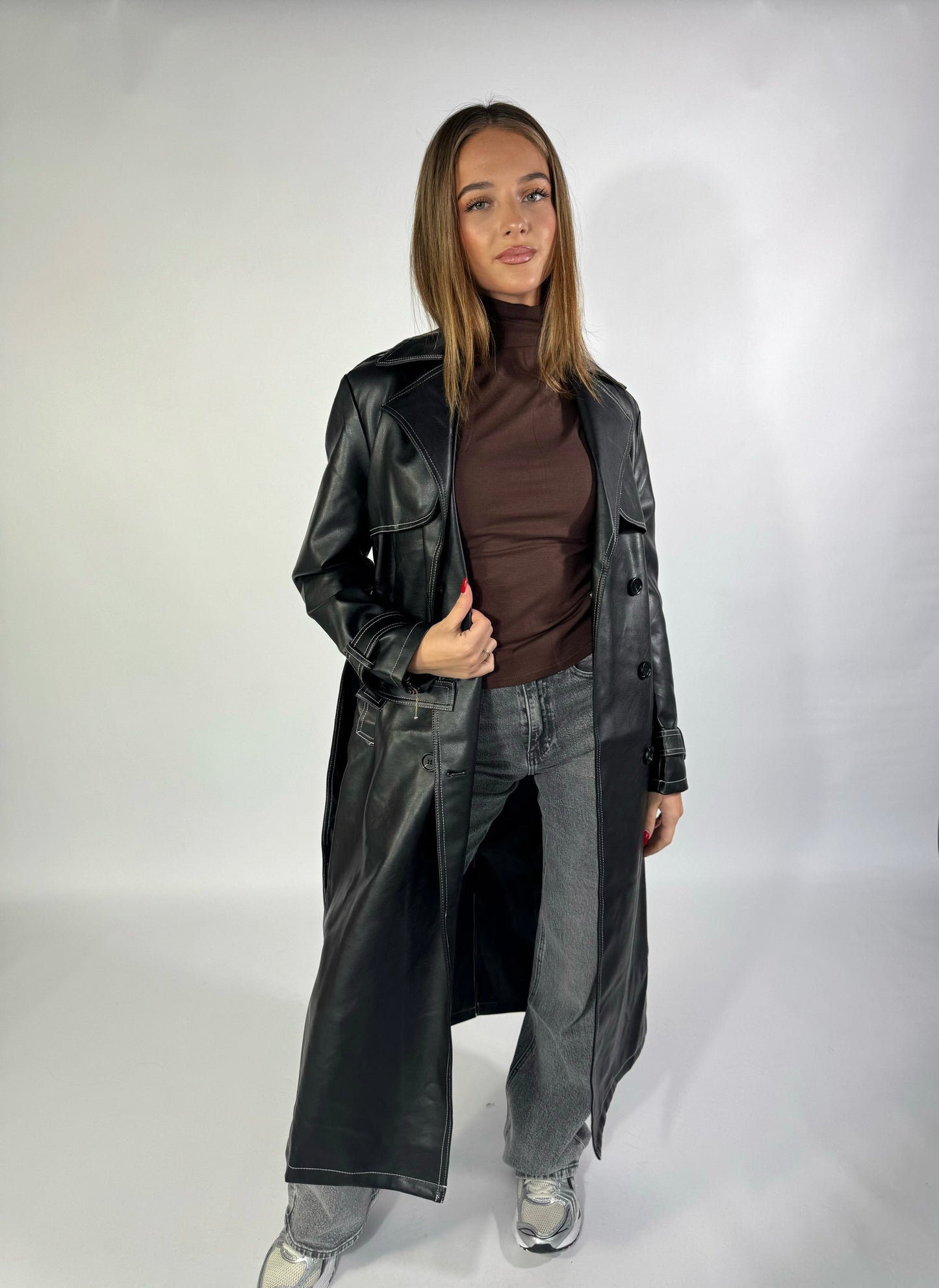 Levoire | Long Veste En Similicuir Noir
