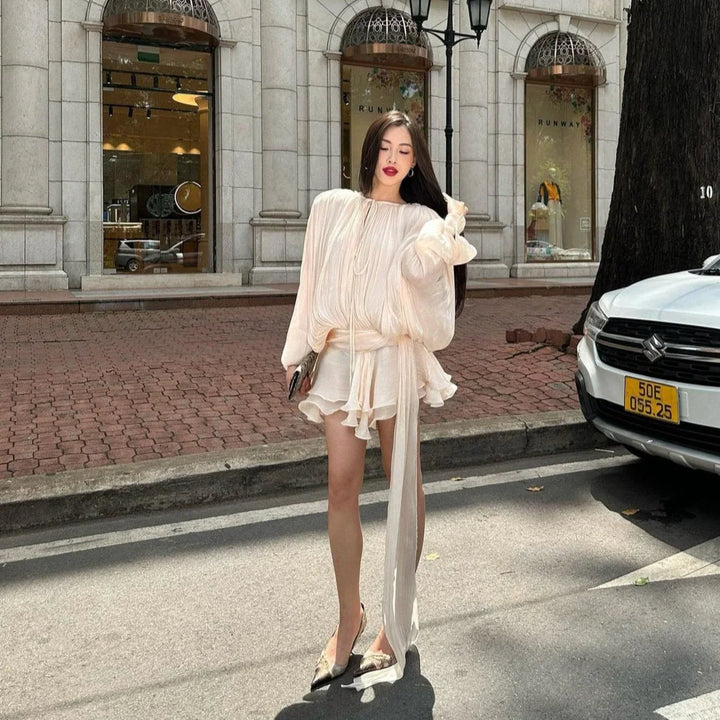 Levoire | Plissé T-Shirt À Volants Mini Robe