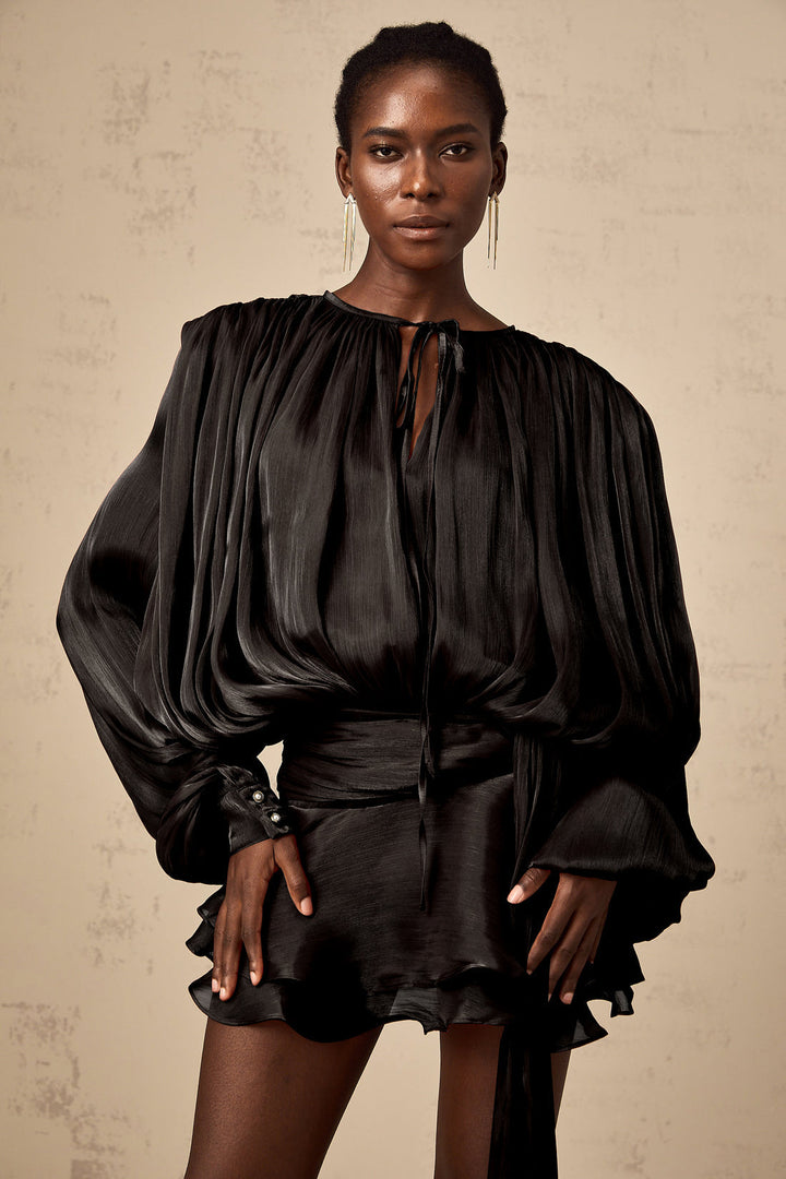 Levoire | Plissé T-Shirt À Volants Mini Robe Noir S
