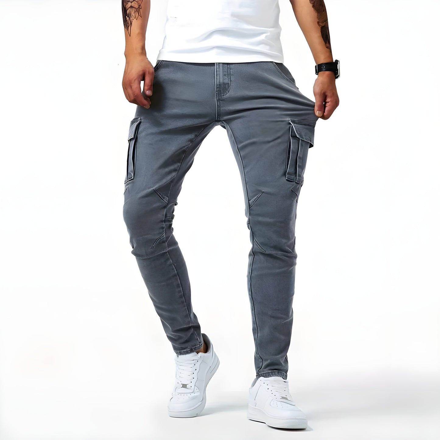 Levoire | Rento Coupe Slim Fit Pantalons Cargo En Denim À Coutures Latérales