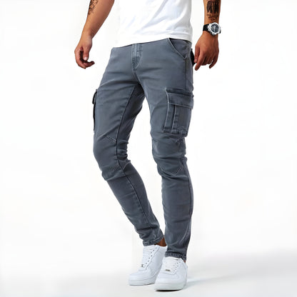 Levoire | Rento Coupe Slim Fit Pantalons Cargo En Denim À Coutures Latérales Gris