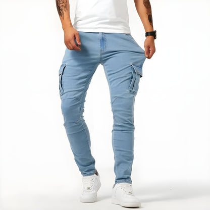Levoire | Rento Coupe Slim Fit Pantalons Cargo En Denim À Coutures Latérales Bleu
