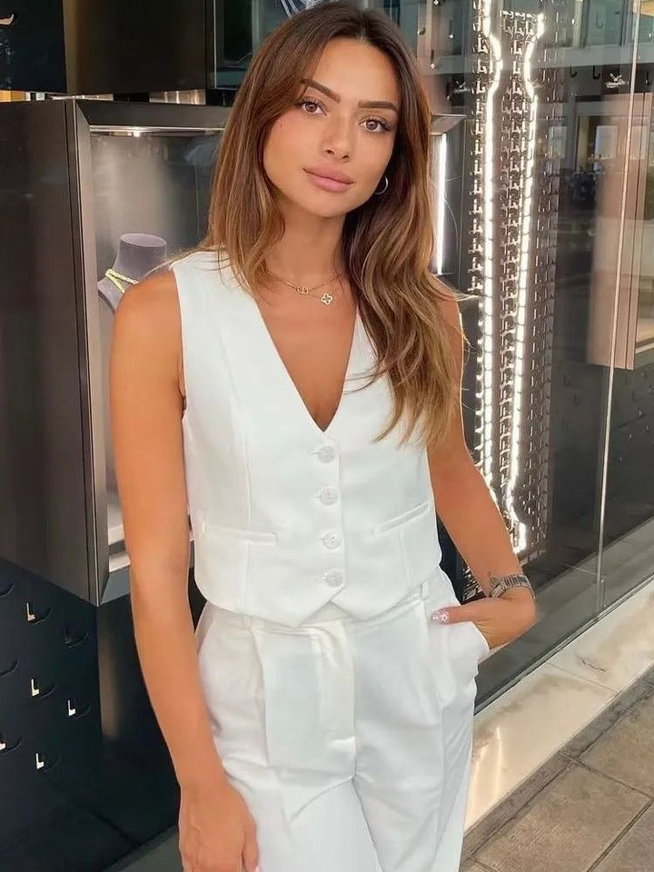 Levoire | Gilet Cropped Chic Pour Une Élégance Décontractée Blanc