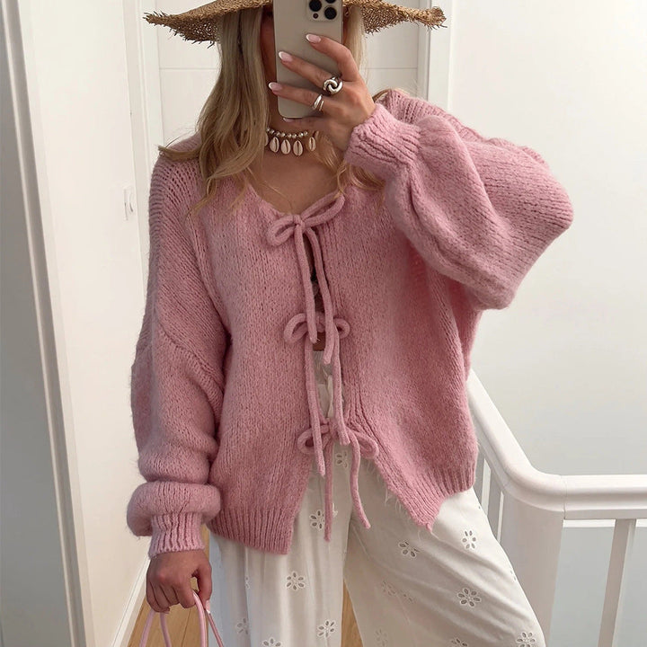 Levoire | Élégante Veste En Tricot Avec Nœud Rosa