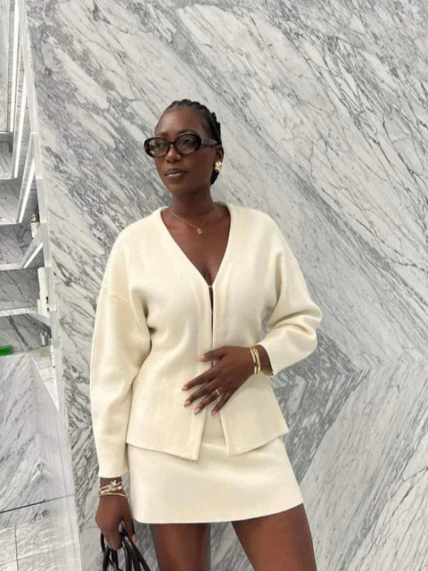 Levoire | Ensemble En Tricot Blanc-Beige