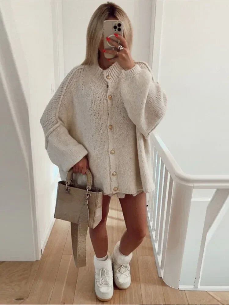 Levoire | Cardigan Oversize Pour Femmes Beige blanc