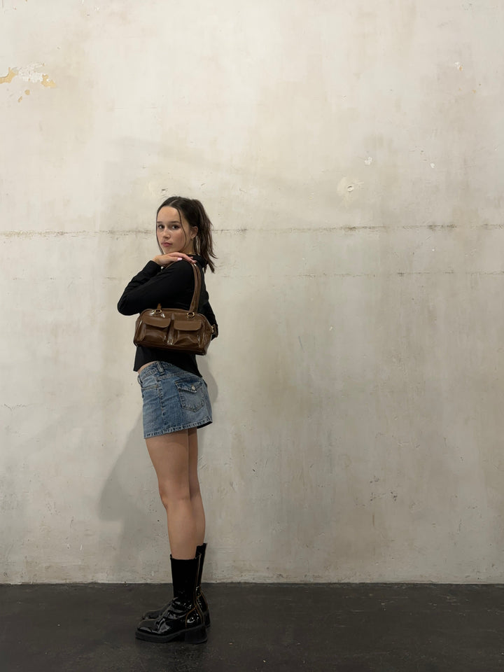 Levoire | Sac À Main En Cuir Brillant Avec Compartiments Latéraux
