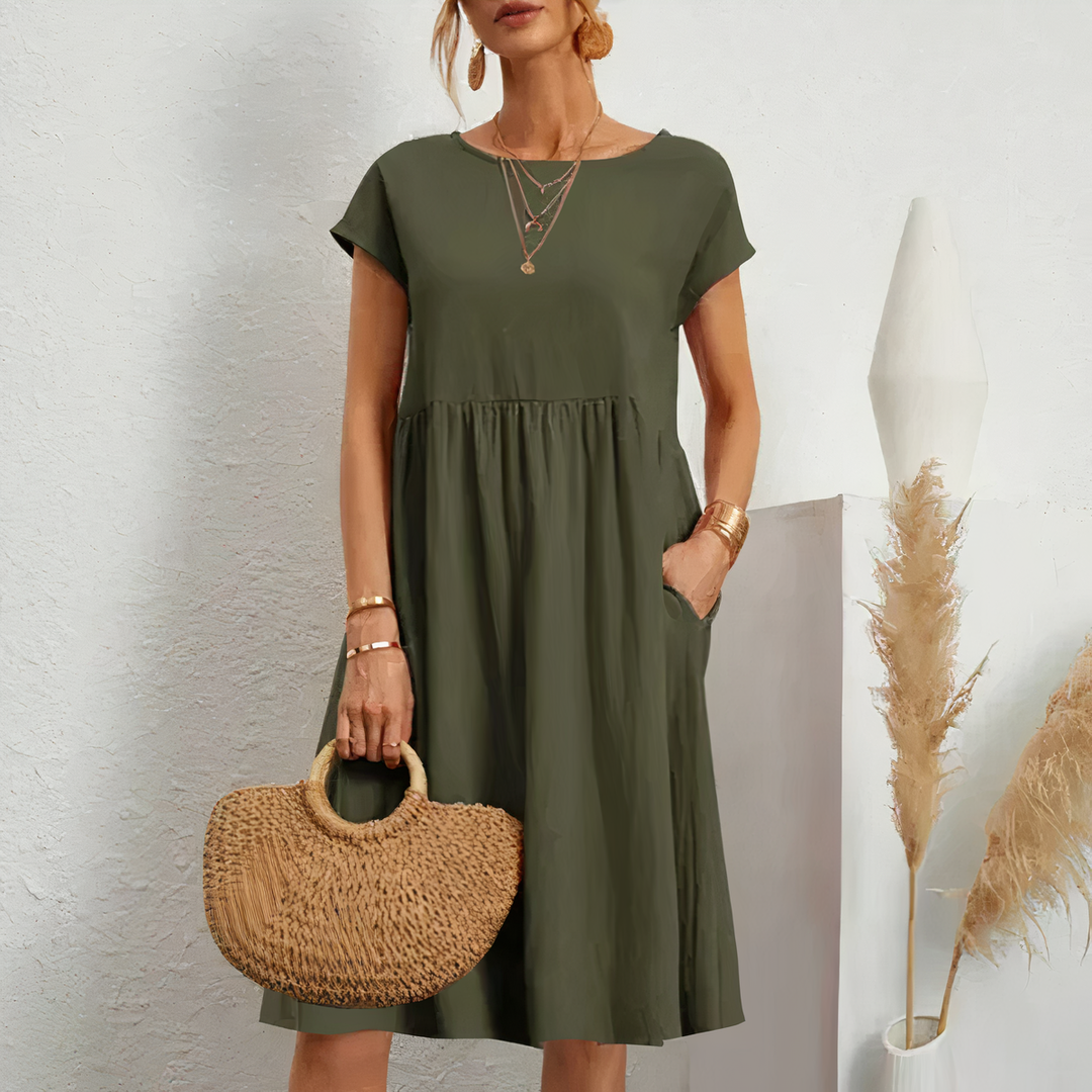 Levoire | Robe D'Été Mi-Mollet Avec Poches Cuir vert