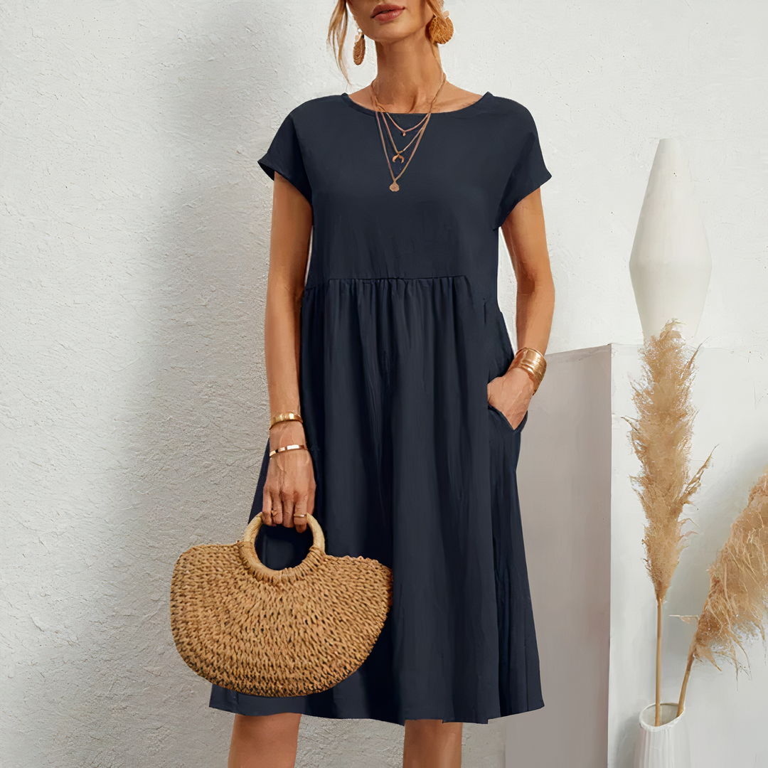 Levoire | Robe D'Été Mi-Mollet Avec Poches Bleu foncé