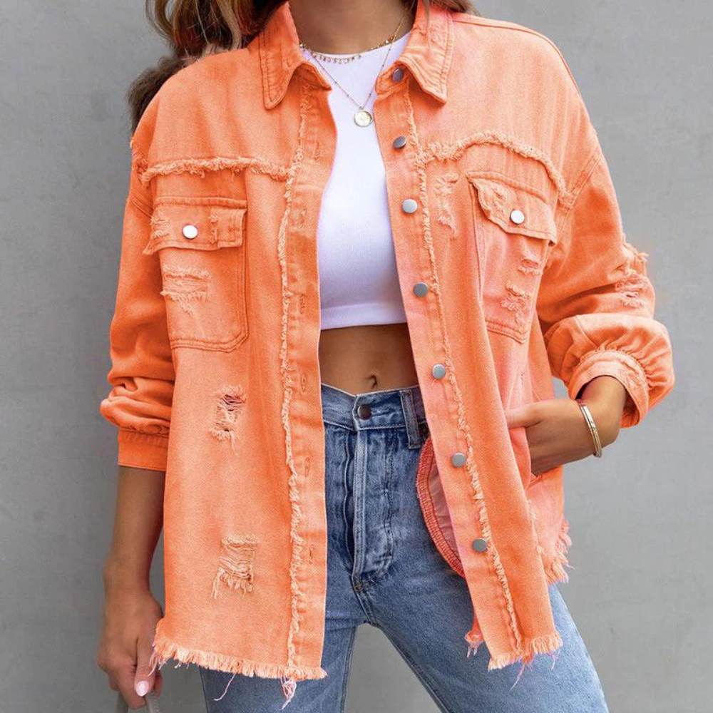 Levoire | Veste En Denim Chic Déchirée Décontractée Orange