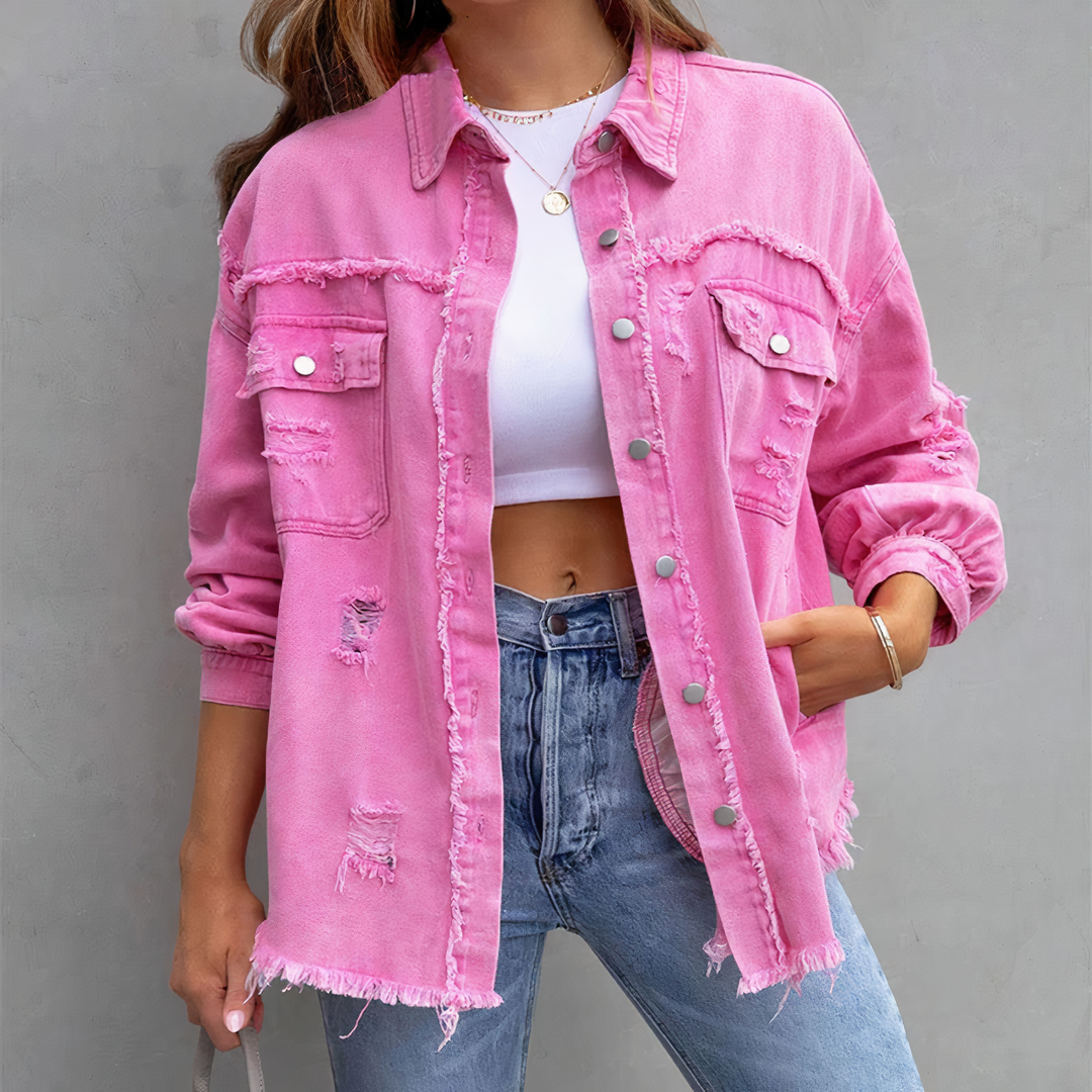 Levoire | Veste En Denim Chic Déchirée Décontractée Rosa