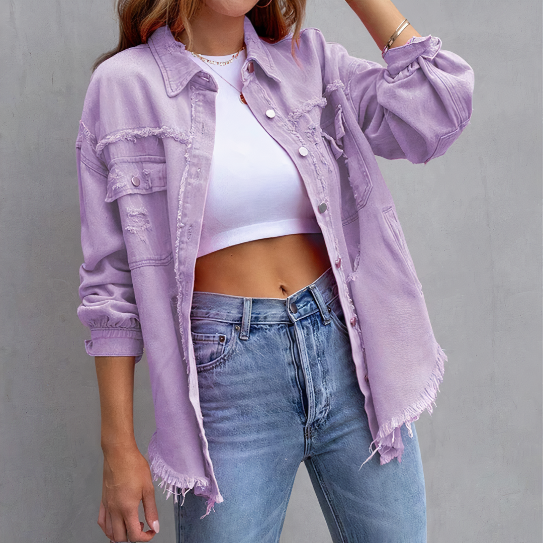 Levoire | Veste En Denim Chic Déchirée Décontractée Lilas