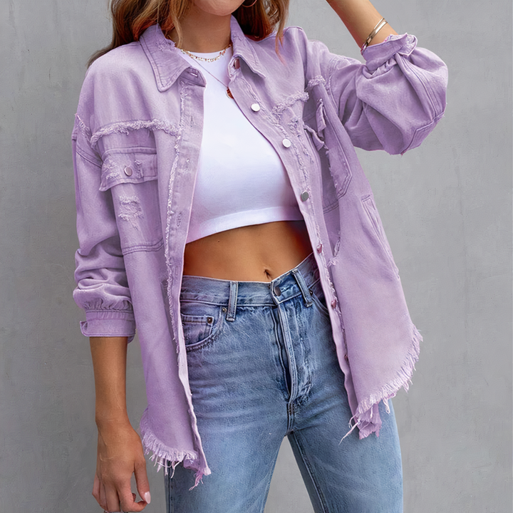 Levoire | Veste En Denim Chic Déchirée Décontractée Lilas