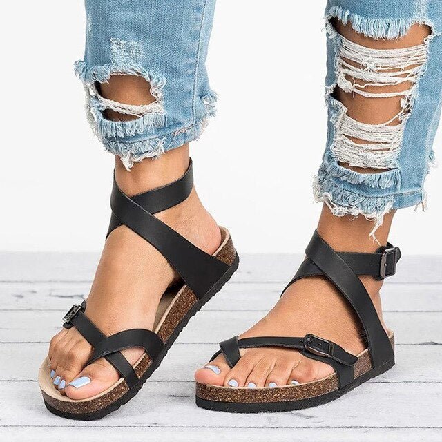 Levoire | Cuir Synthétique Sandales À Boucle Noir