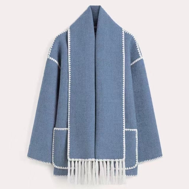 Levoire | Veste En Laine Confortable Avec Cape Bleu