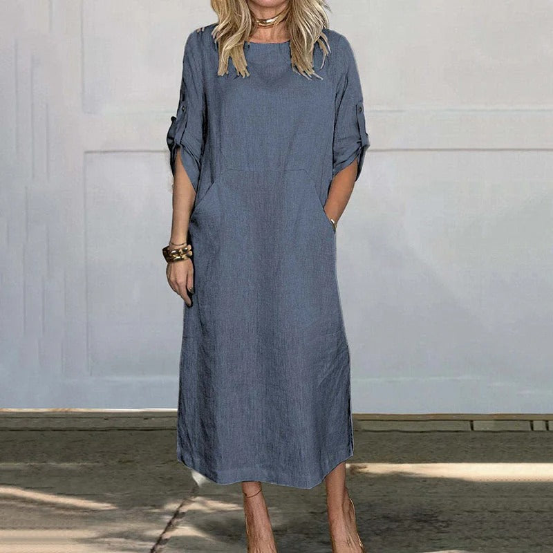 Levoire | Robe Midi Avec Poches Pour Femmes Bleu