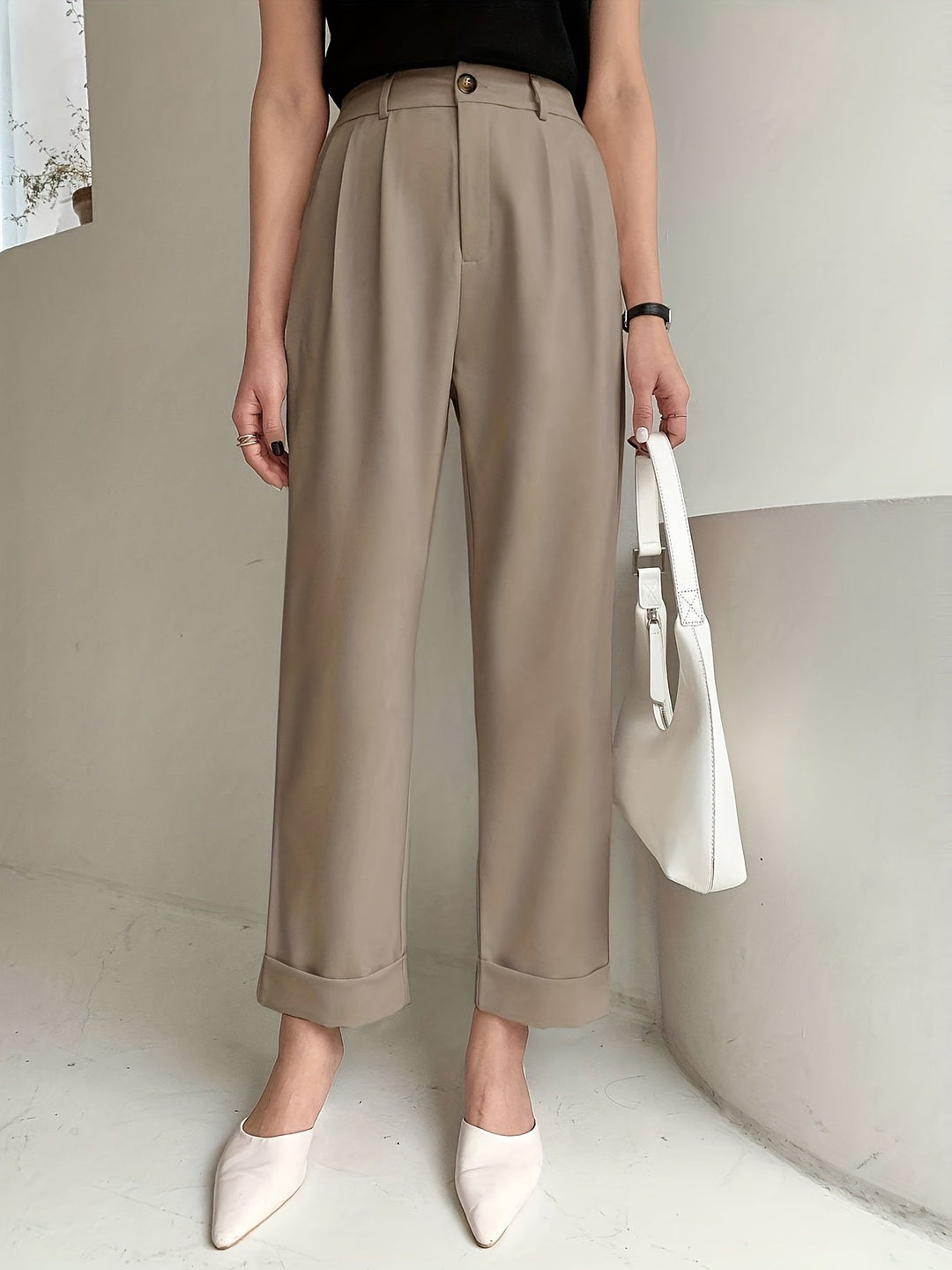 Levoire | Pantalon Large Élégant À Taille Haute Khaki