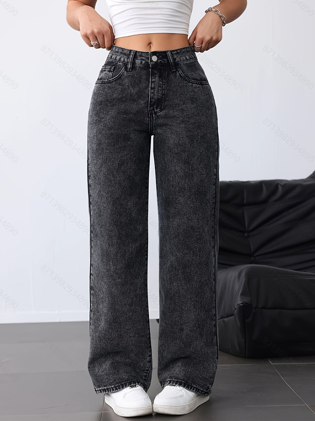 Levoire | Jean Droit Coupe Ample Pour Femmes Noir