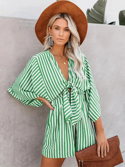 Levoire | Combinaison Rayée Tenue D'Été Avec Cravate Vert