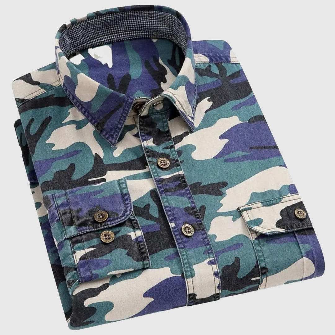 Levoire | Chemise Classique Camouflage À Manches Longues Pour Hommes Armeeblue