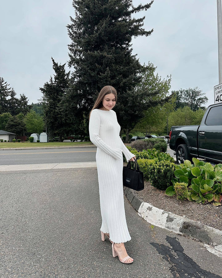Levoire | Robe Maxi En Tricot Élégante Avec Détail En Nœud Blanc